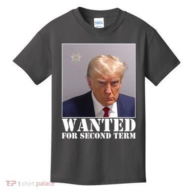Trump Mugshot Wanted For Second Term Kids T-Shirt