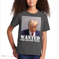 Trump Mugshot Wanted For Second Term Kids T-Shirt thumb 2