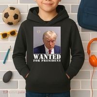 Trump Mugshot Wanted For President Kids Hoodie thumb 2