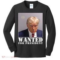 Trump Mugshot Wanted For President Kids Long Sleeve Shirt thumb 0