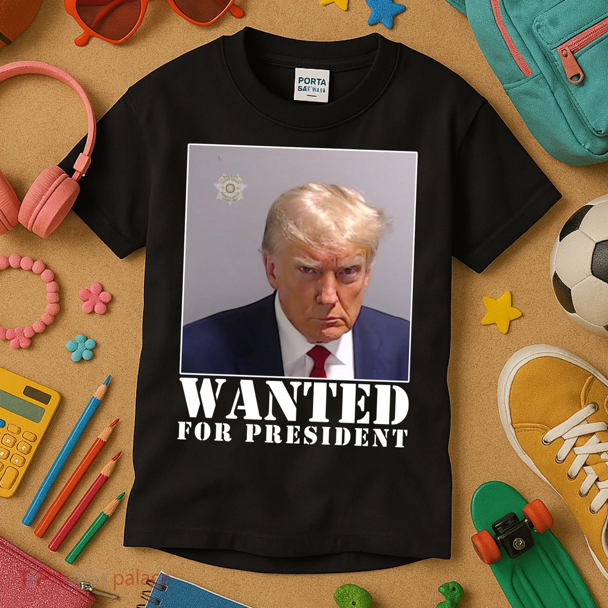 Trump Mugshot Wanted For President Kids T-Shirt