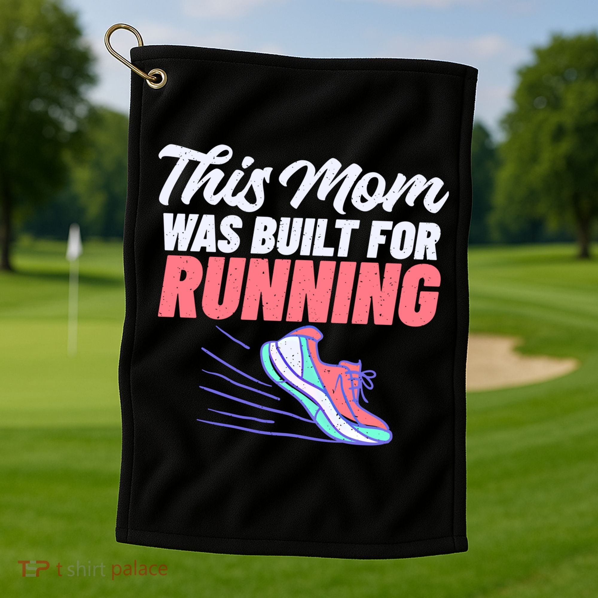 This Mom Was Built For Running Mother Marathon Runner Gift Golf Towel