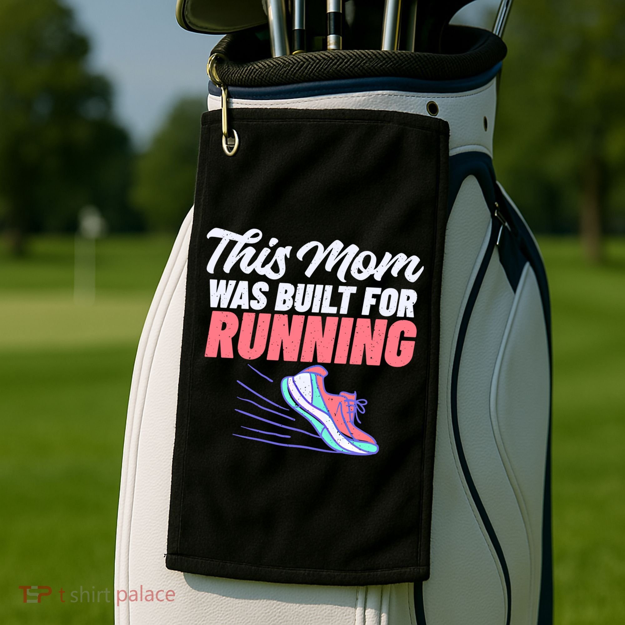 This Mom Was Built For Running Mother Marathon Runner Gift Golf Towel