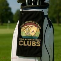 The Moment When Your Partner Call Clubs Euchre Card Game Golf Towel thumb 2