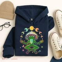 Trippy Meditating Yoga Mushroom Frog Toad Hoodie thumb 4