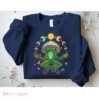 Trippy Meditating Yoga Mushroom Frog Toad Sweatshirt thumb 2