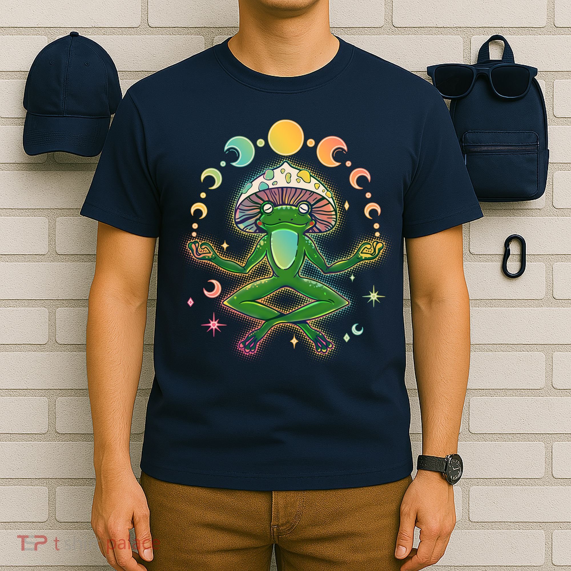Trippy Meditating Yoga Mushroom Frog Toad T-Shirt