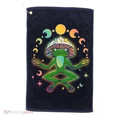 Trippy Meditating Yoga Mushroom Frog Toad Golf Towel