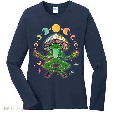 Trippy Meditating Yoga Mushroom Frog Toad Women's Long Sleeve Shirt