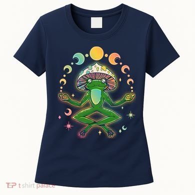 Trippy Meditating Yoga Mushroom Frog Toad Women's T-Shirt