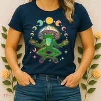 Trippy Meditating Yoga Mushroom Frog Toad Women's T-Shirt thumb 2