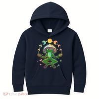 Trippy Meditating Yoga Mushroom Frog Toad Kids Hoodie thumb 0