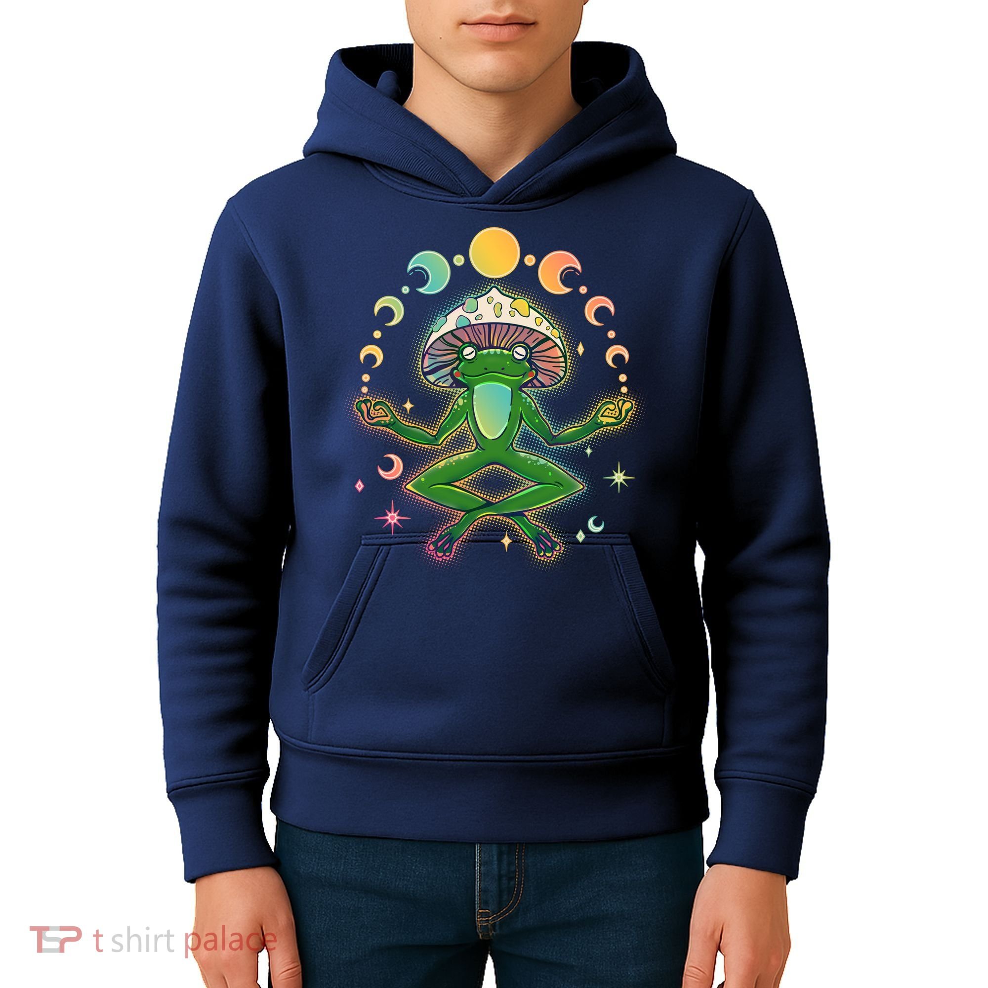 Trippy Meditating Yoga Mushroom Frog Toad Kids Hoodie
