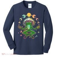Trippy Meditating Yoga Mushroom Frog Toad Kids Long Sleeve Shirt thumb 0