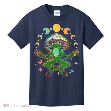 Trippy Meditating Yoga Mushroom Frog Toad Kids T-Shirt