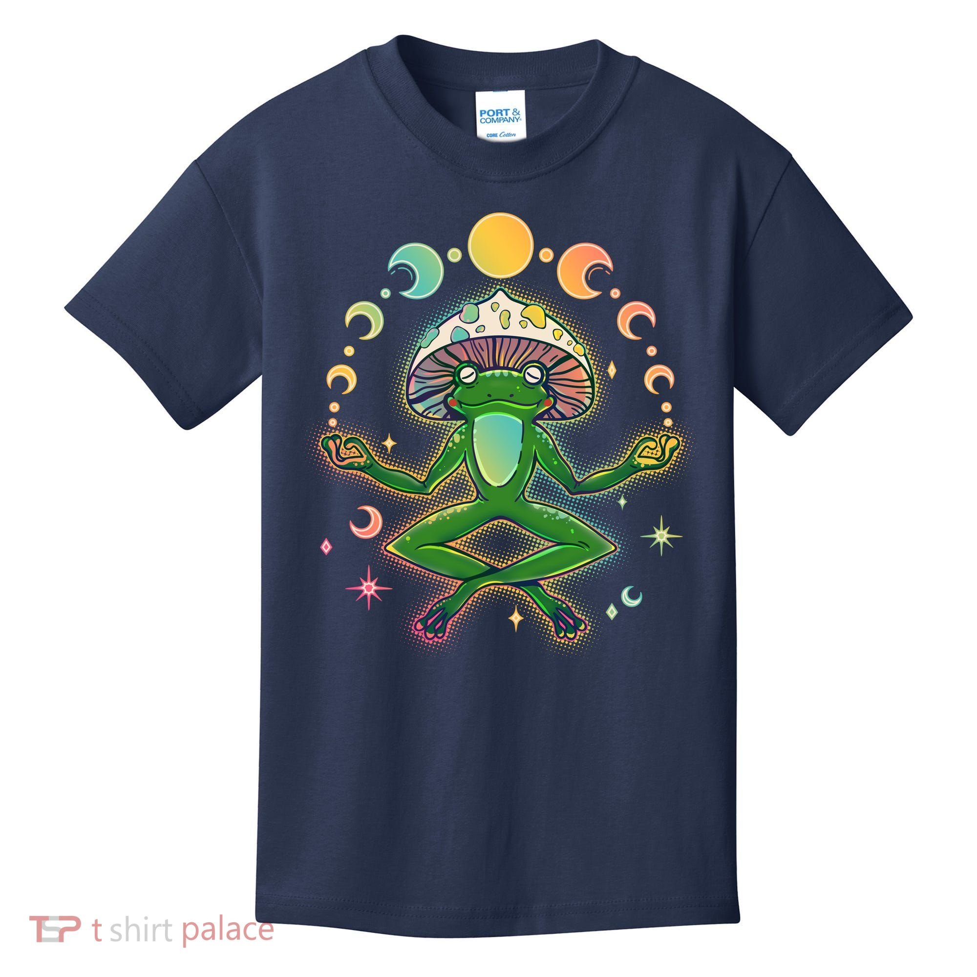 Trippy Meditating Yoga Mushroom Frog Toad Kids T-Shirt