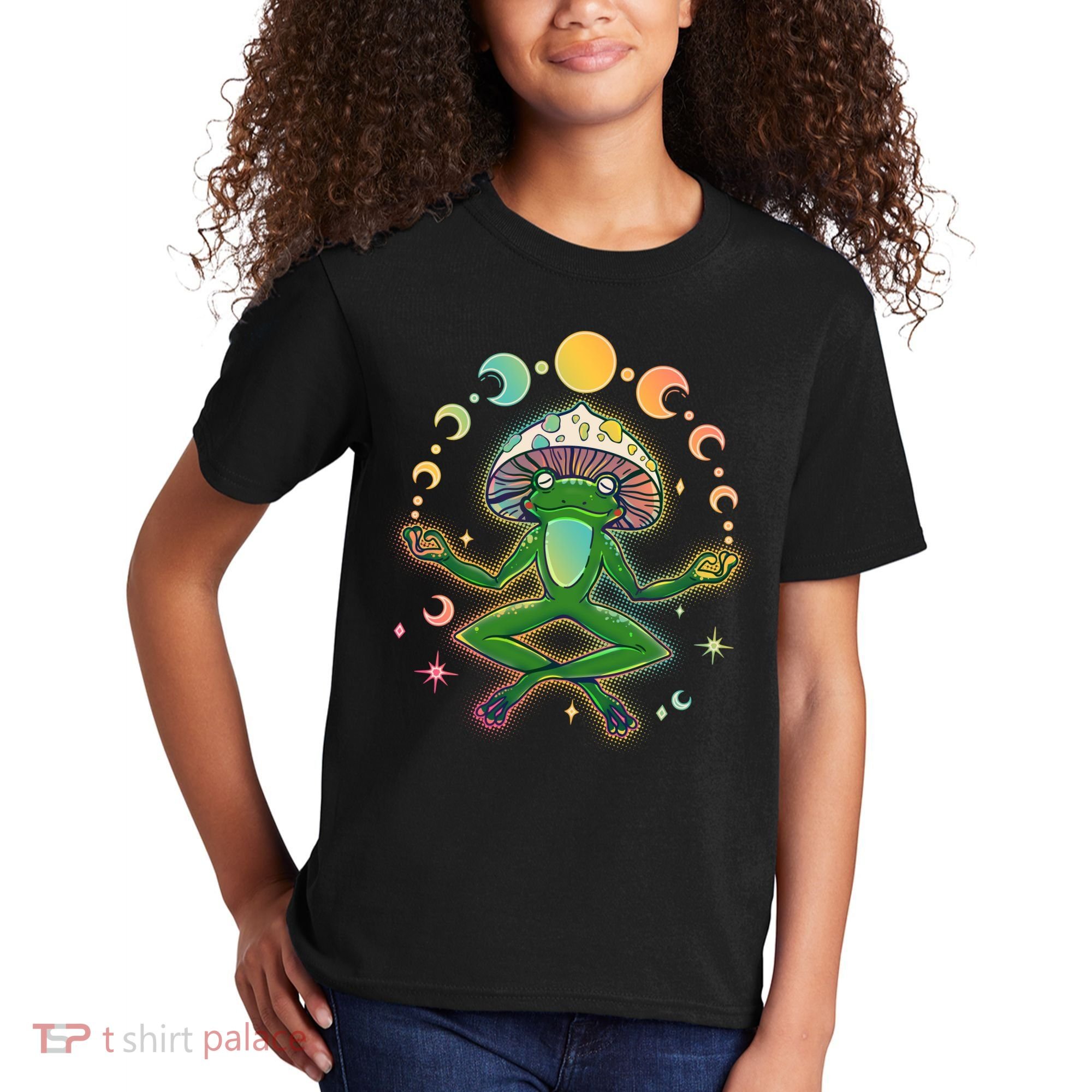 Trippy Meditating Yoga Mushroom Frog Toad Kids T-Shirt