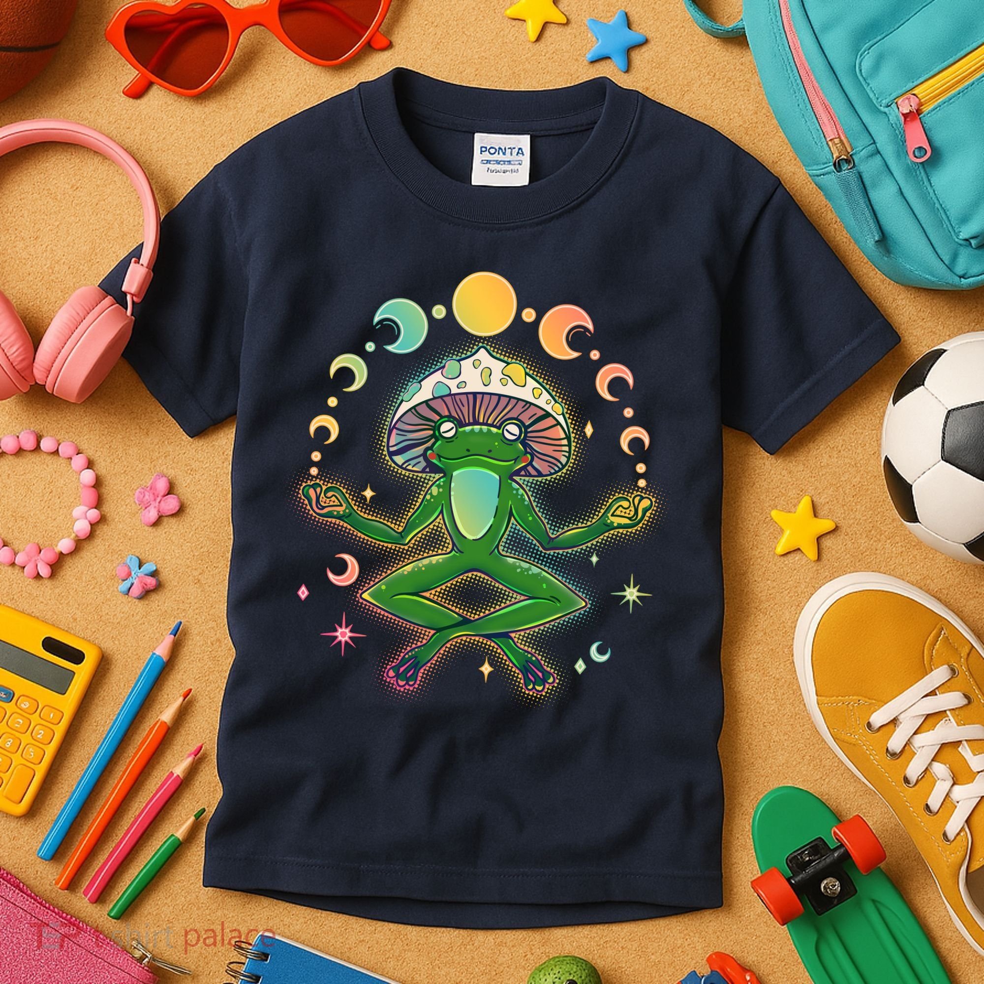 Trippy Meditating Yoga Mushroom Frog Toad Kids T-Shirt