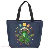 Trippy Meditating Yoga Mushroom Frog Toad Tote Bag thumb 0