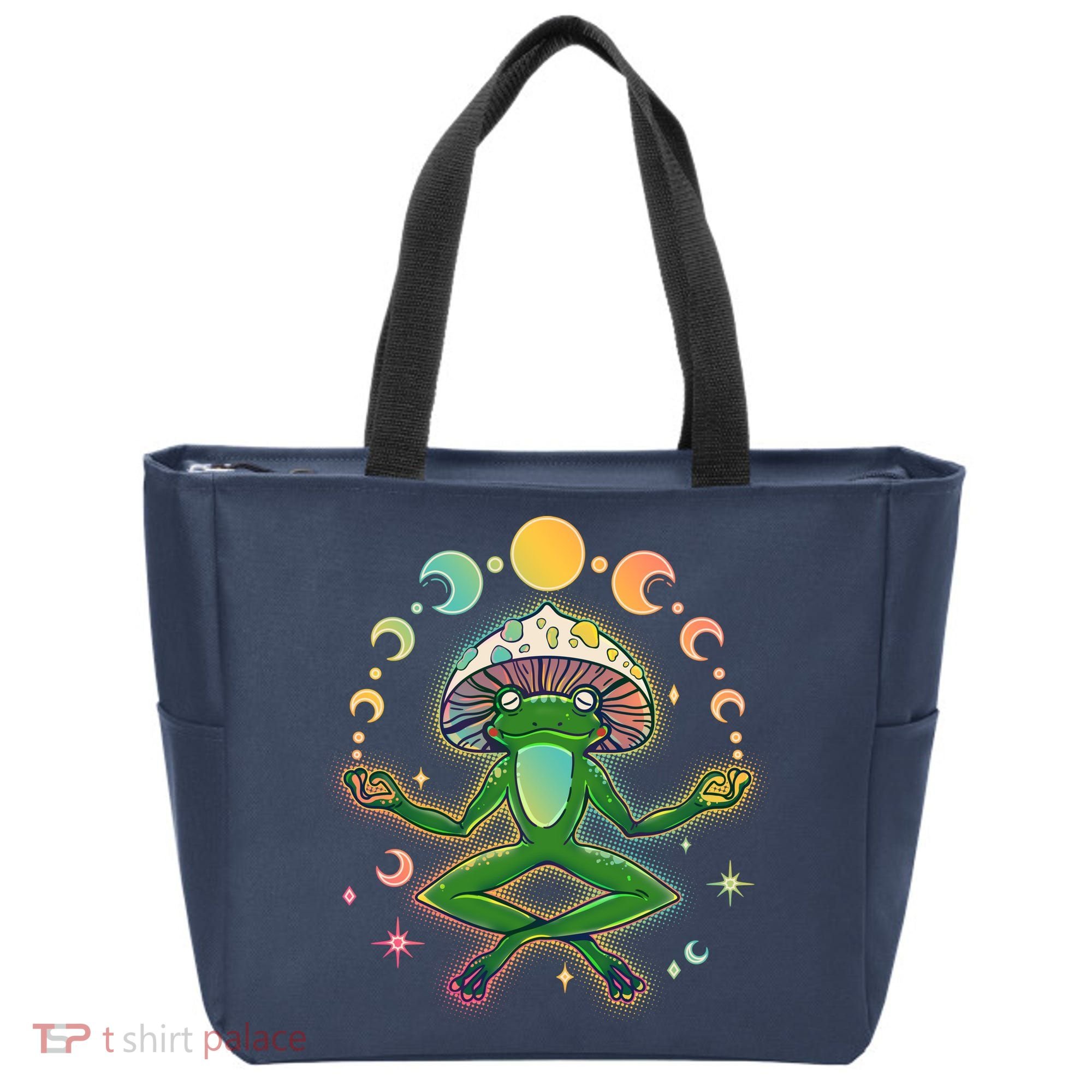 Trippy Meditating Yoga Mushroom Frog Toad Tote Bag
