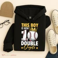 This Now 10 Double Digits Baseball 10 Years Old Birthday Hoodie thumb 4