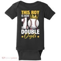 This Now 10 Double Digits Baseball 10 Years Old Birthday Baby Bodysuit thumb 0
