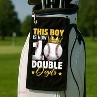 This Now 10 Double Digits Baseball 10 Years Old Birthday Golf Towel thumb 2