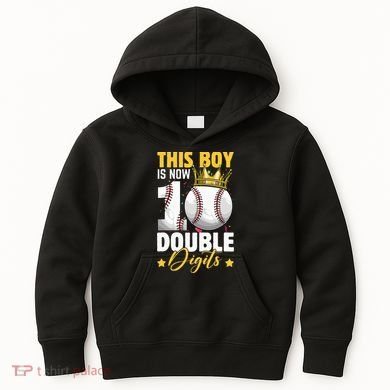 This Now 10 Double Digits Baseball 10 Years Old Birthday Kids Hoodie
