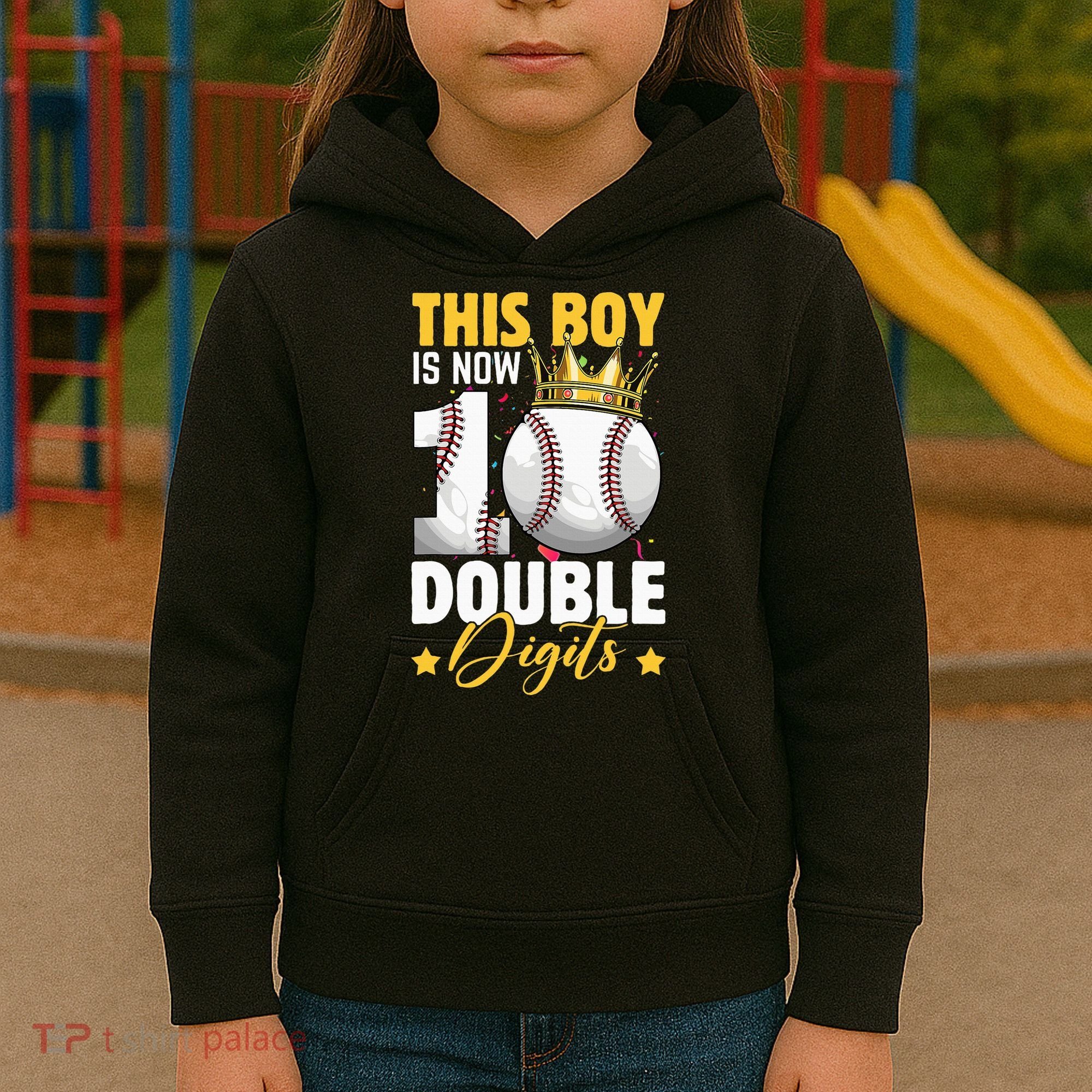 This Now 10 Double Digits Baseball 10 Years Old Birthday Kids Hoodie
