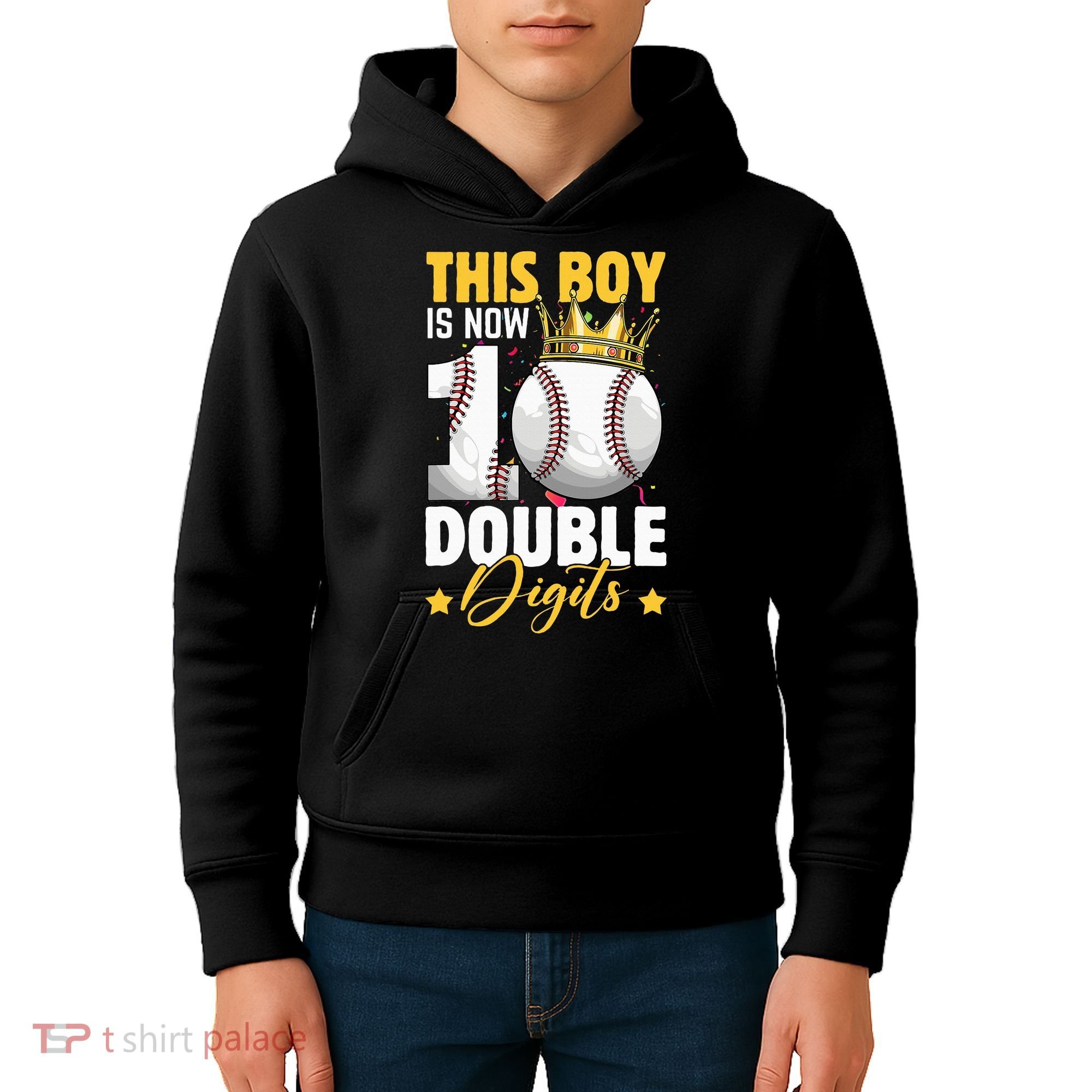 This Now 10 Double Digits Baseball 10 Years Old Birthday Kids Hoodie