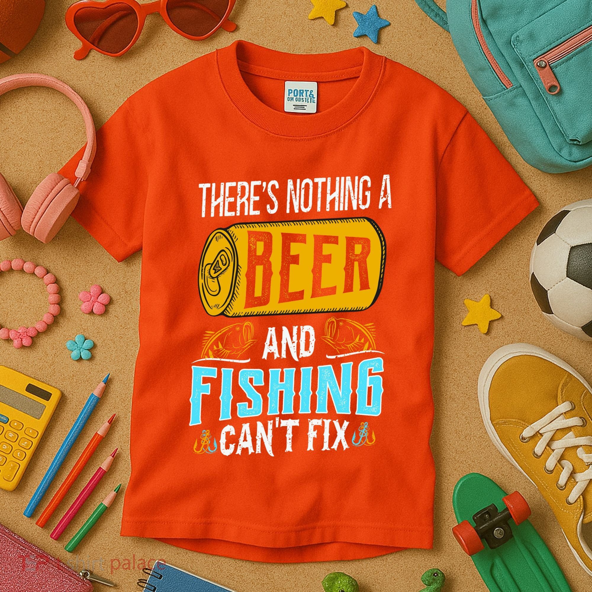 There's Nothing A Beer And Fishing Can't Fix Kids T-Shirt