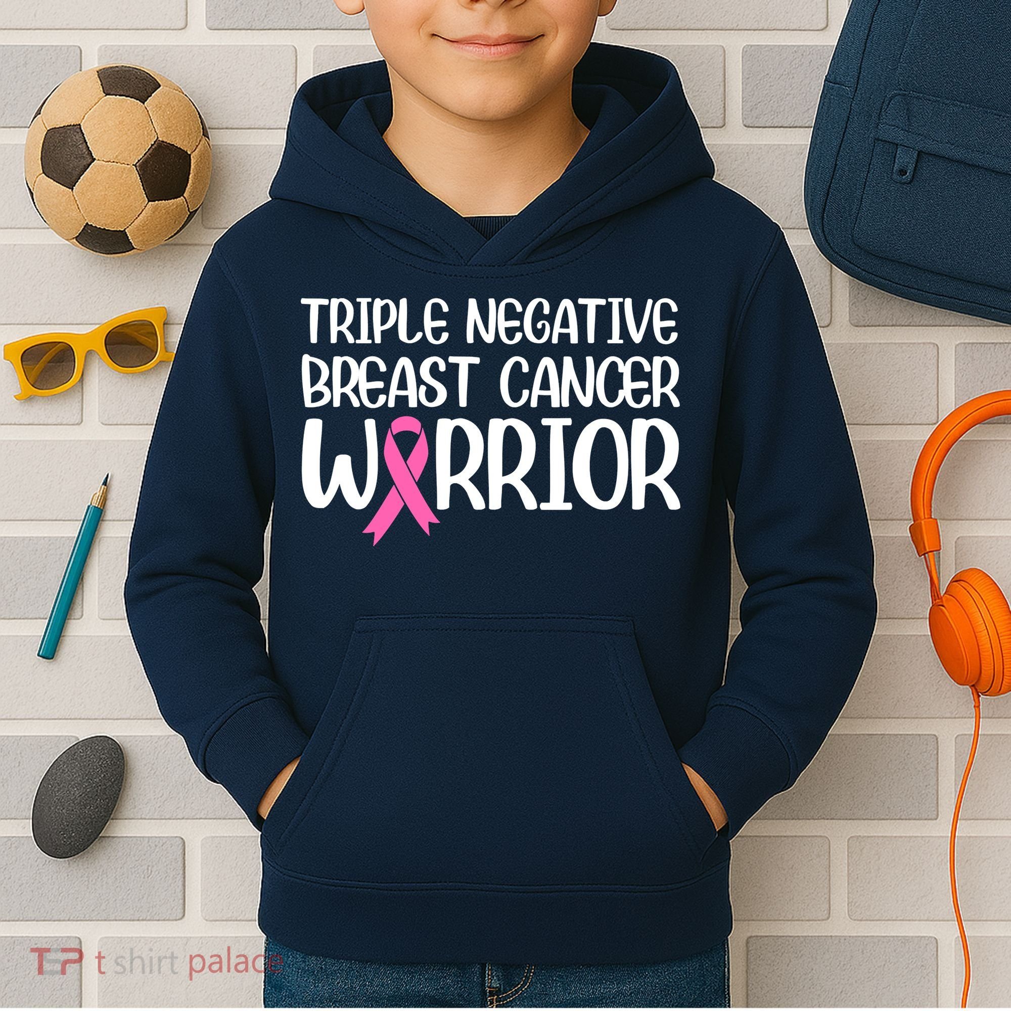 Triple Negative Breast Cancer Awareness Warrior Pink Rainbow Kids Hoodie