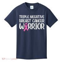 Triple Negative Breast Cancer Awareness Warrior Pink Rainbow Kids T-Shirt thumb 0