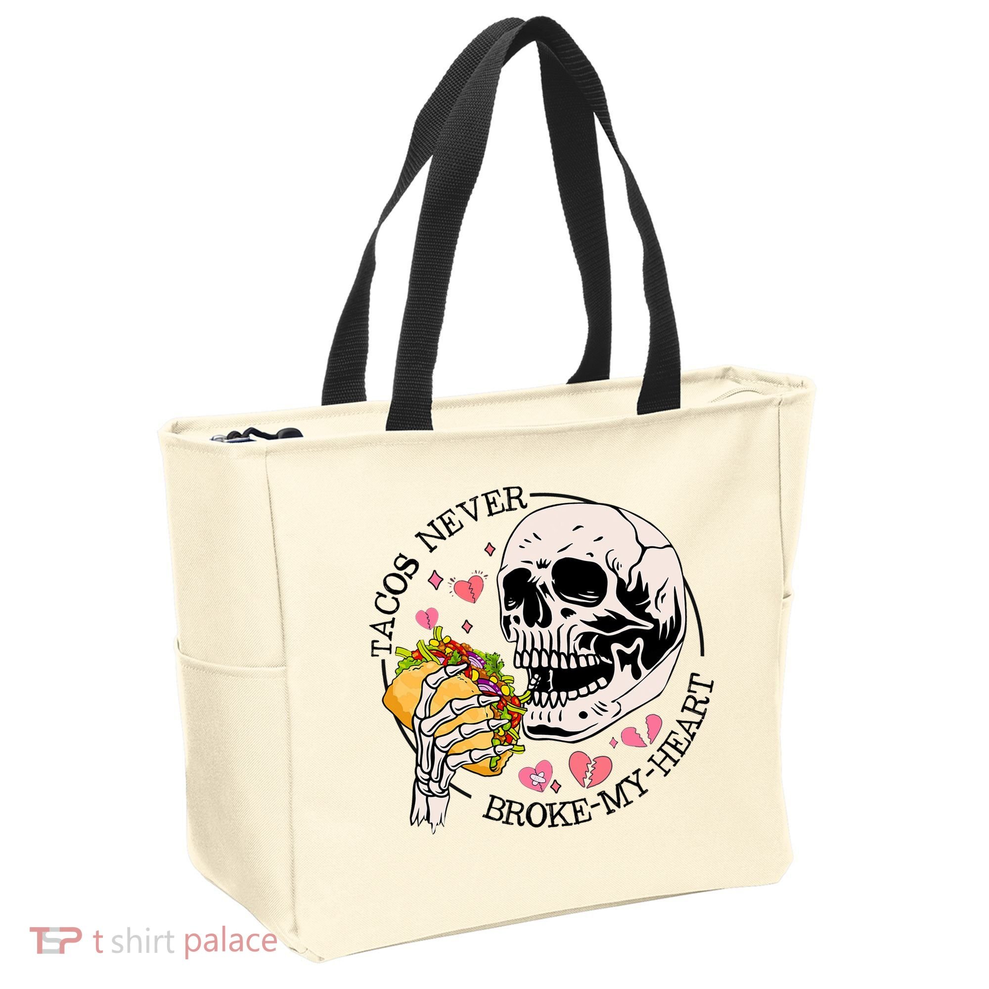 Tacos Never Broke My Heart Valentines Day Skull Tacos Lover Tote Bag