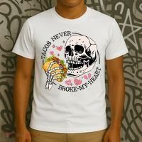 Tacos Never Broke My Heart Valentines Day Skull Tacos Lover T-Shirt thumb 3