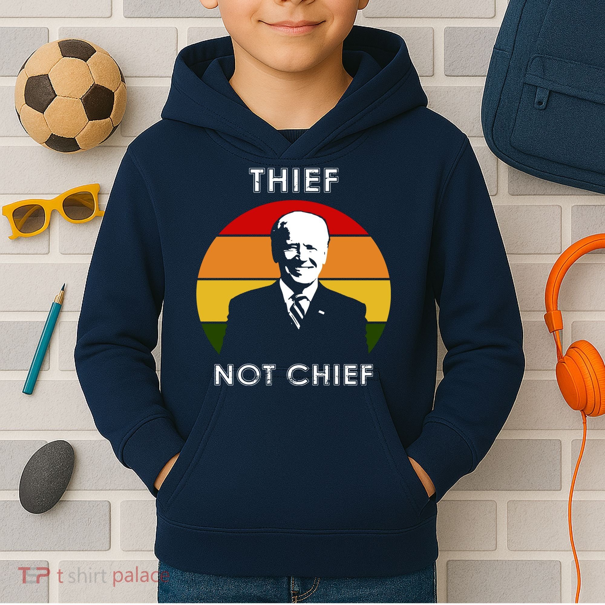 Thief Not Chief Funny Anti Joe Biden Kids Hoodie
