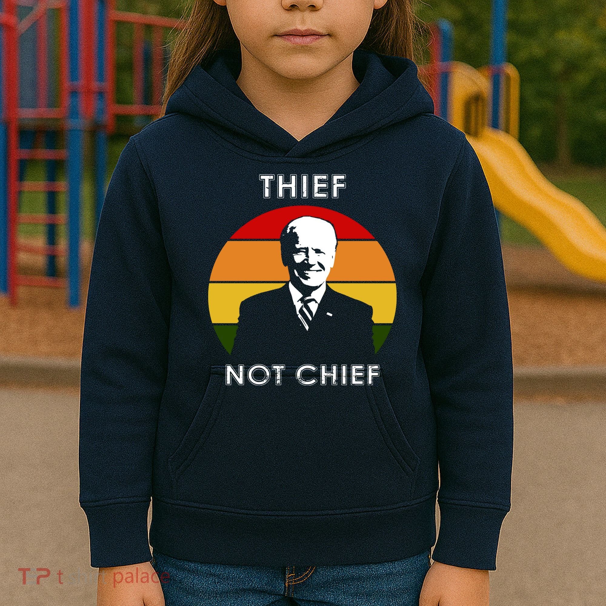 Thief Not Chief Funny Anti Joe Biden Kids Hoodie