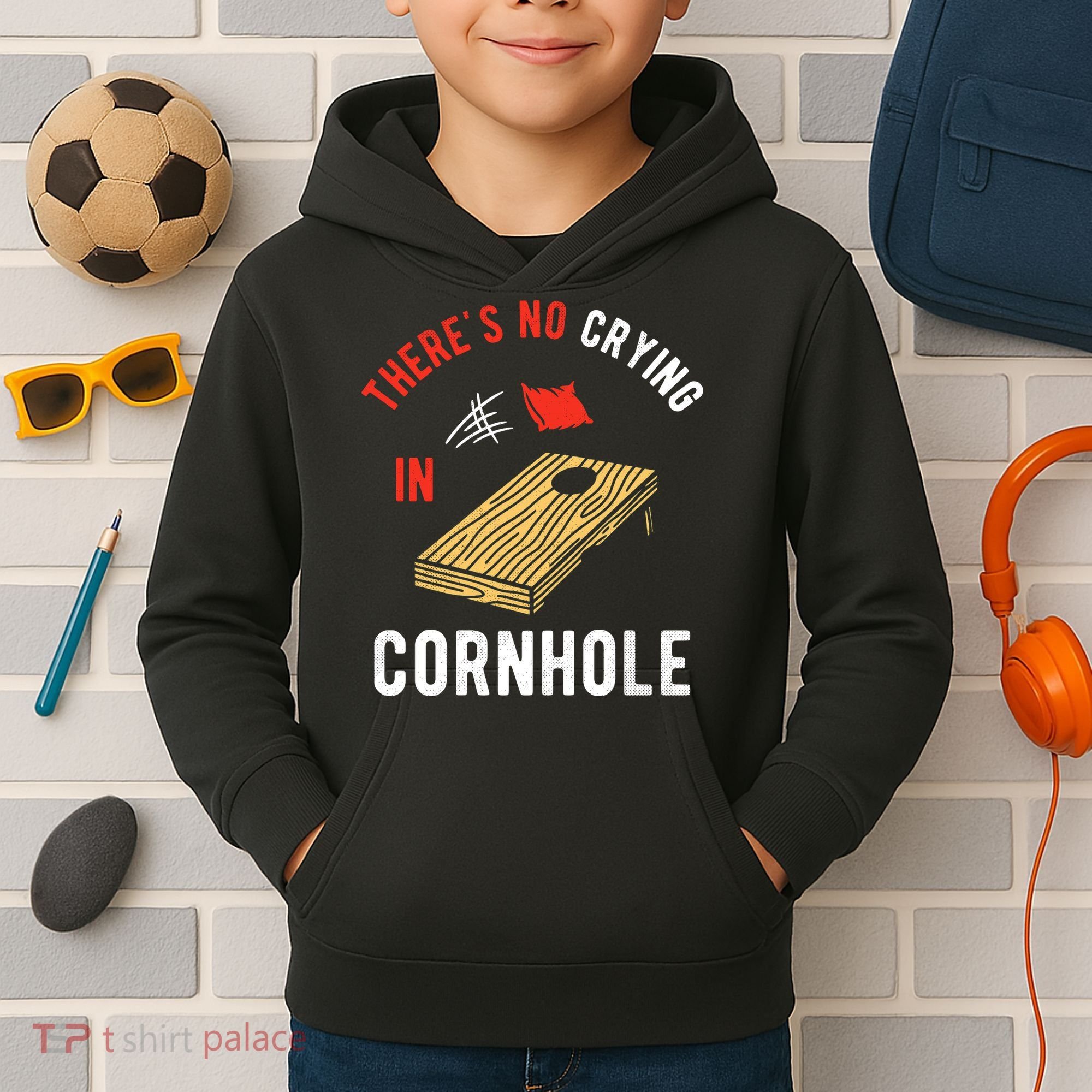 Theres No Crying In Cornhole Kids Hoodie