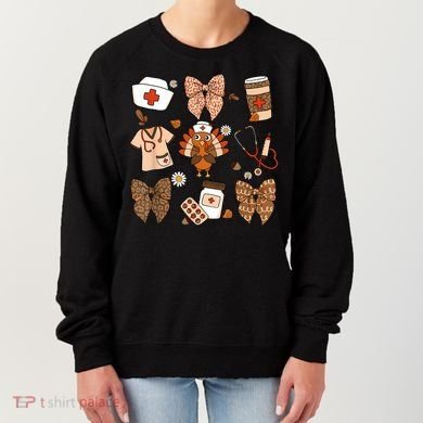 Thanksgiving Nurse Coquette Bow Ed Er Rn Fall Nursing Women's Sweatshirt