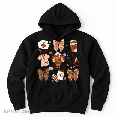Thanksgiving Nurse Coquette Bow Ed Er Rn Fall Nursing Hoodie