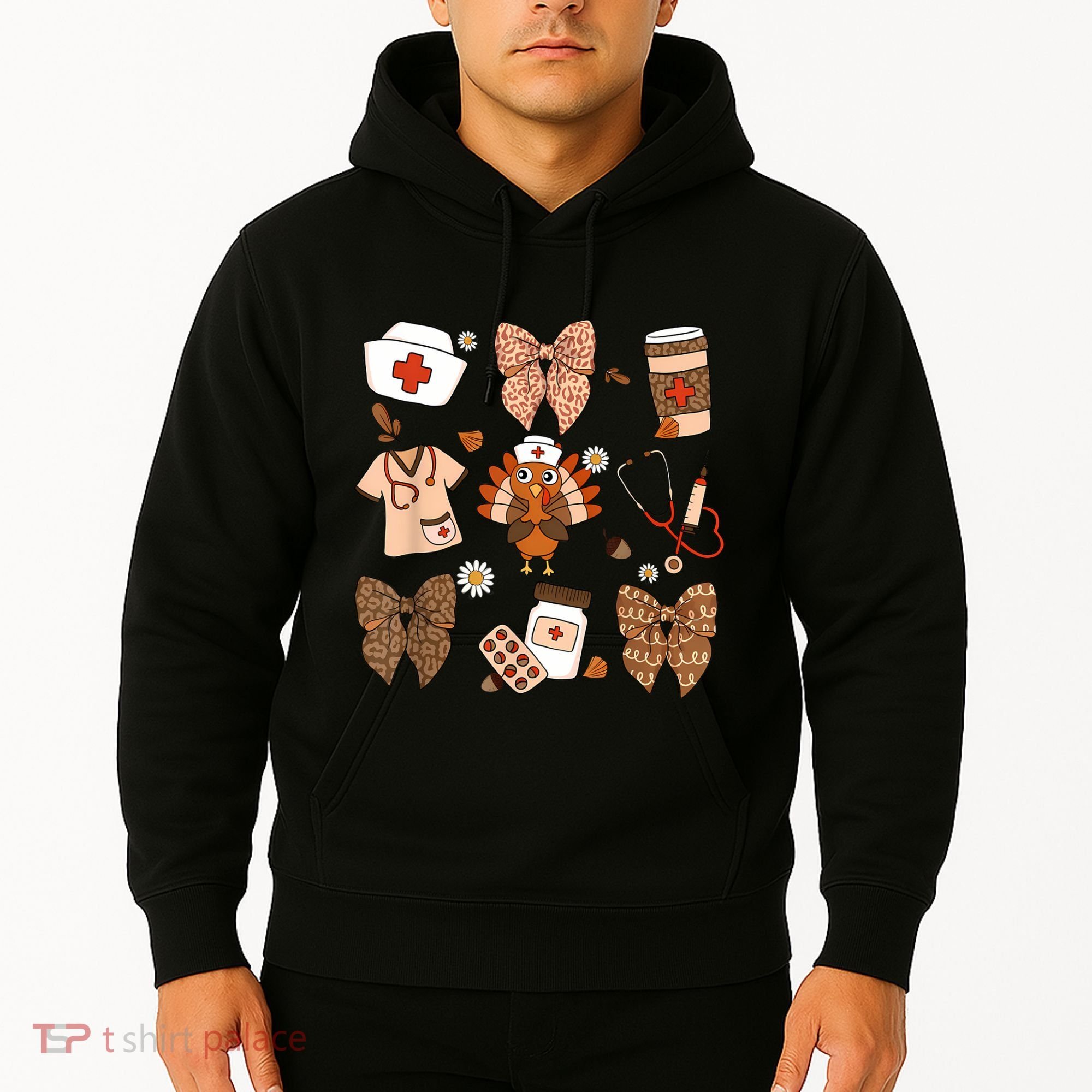 Thanksgiving Nurse Coquette Bow Ed Er Rn Fall Nursing Hoodie