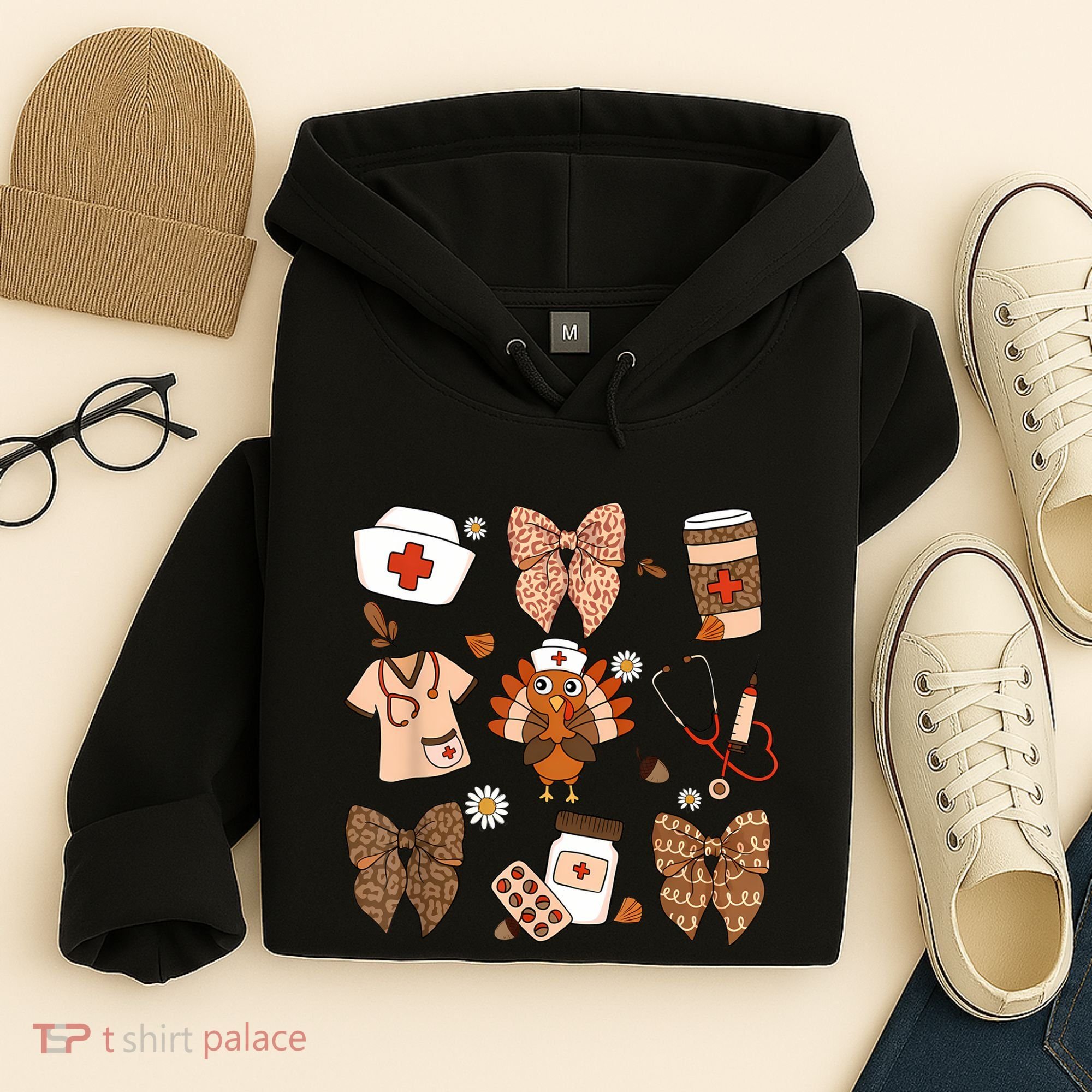 Thanksgiving Nurse Coquette Bow Ed Er Rn Fall Nursing Hoodie