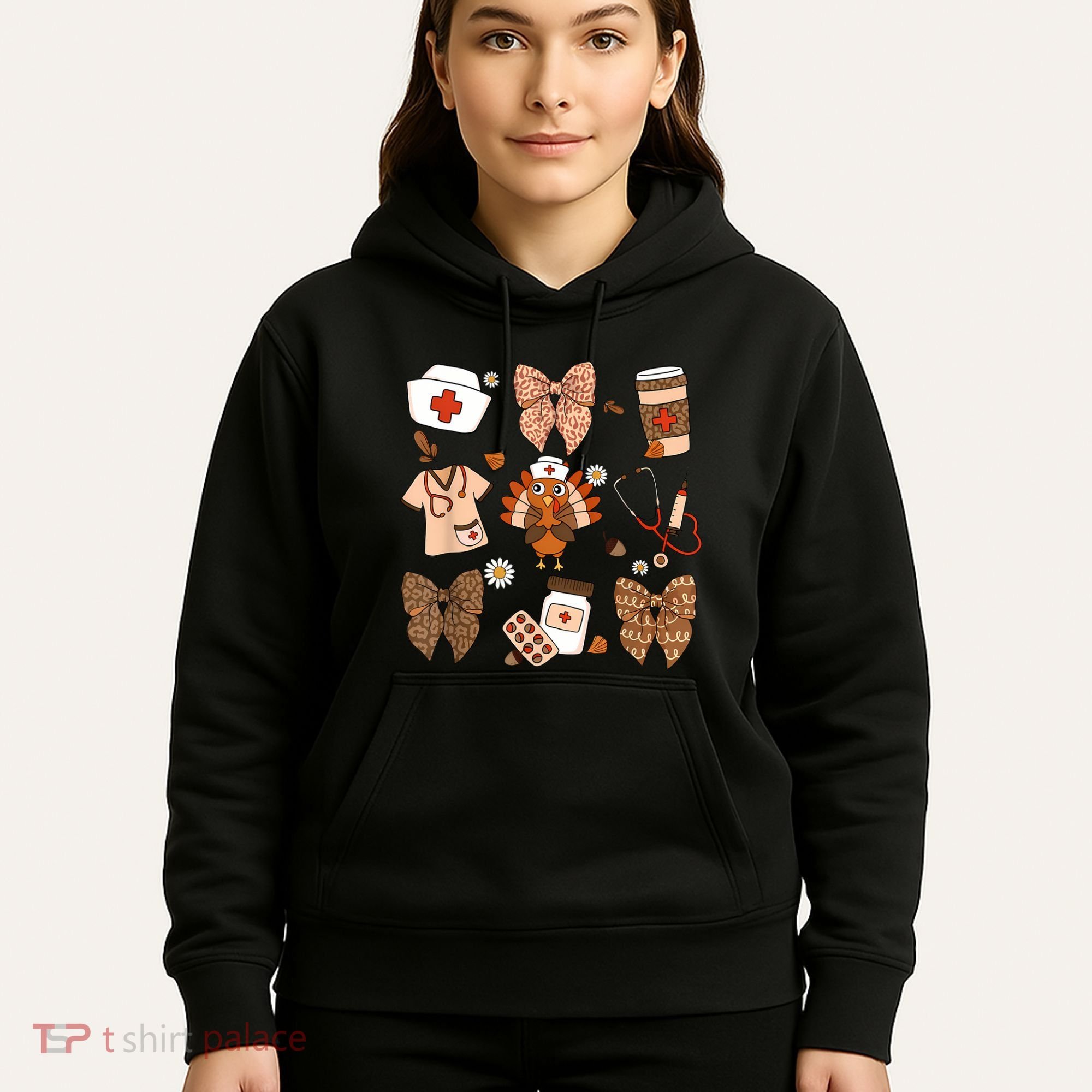 Thanksgiving Nurse Coquette Bow Ed Er Rn Fall Nursing Hoodie