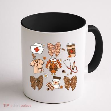 Thanksgiving Nurse Coquette Bow Ed Er Rn Fall Nursing Coffee Mug back