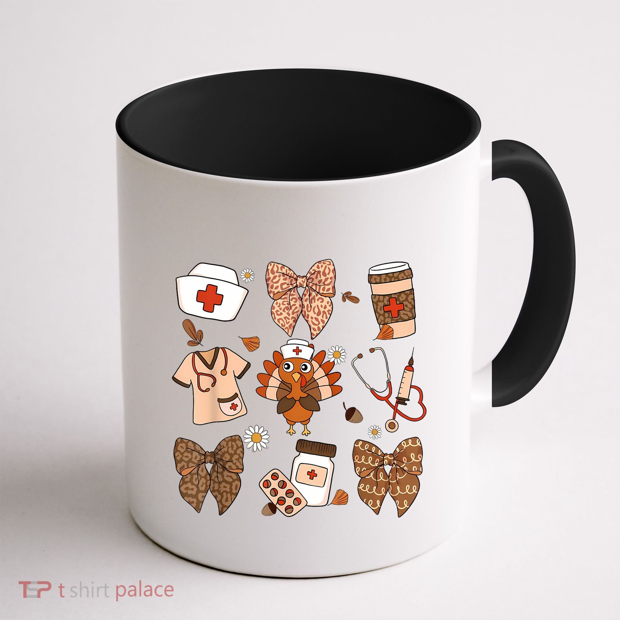 Thanksgiving Nurse Coquette Bow Ed Er Rn Fall Nursing Coffee Mug