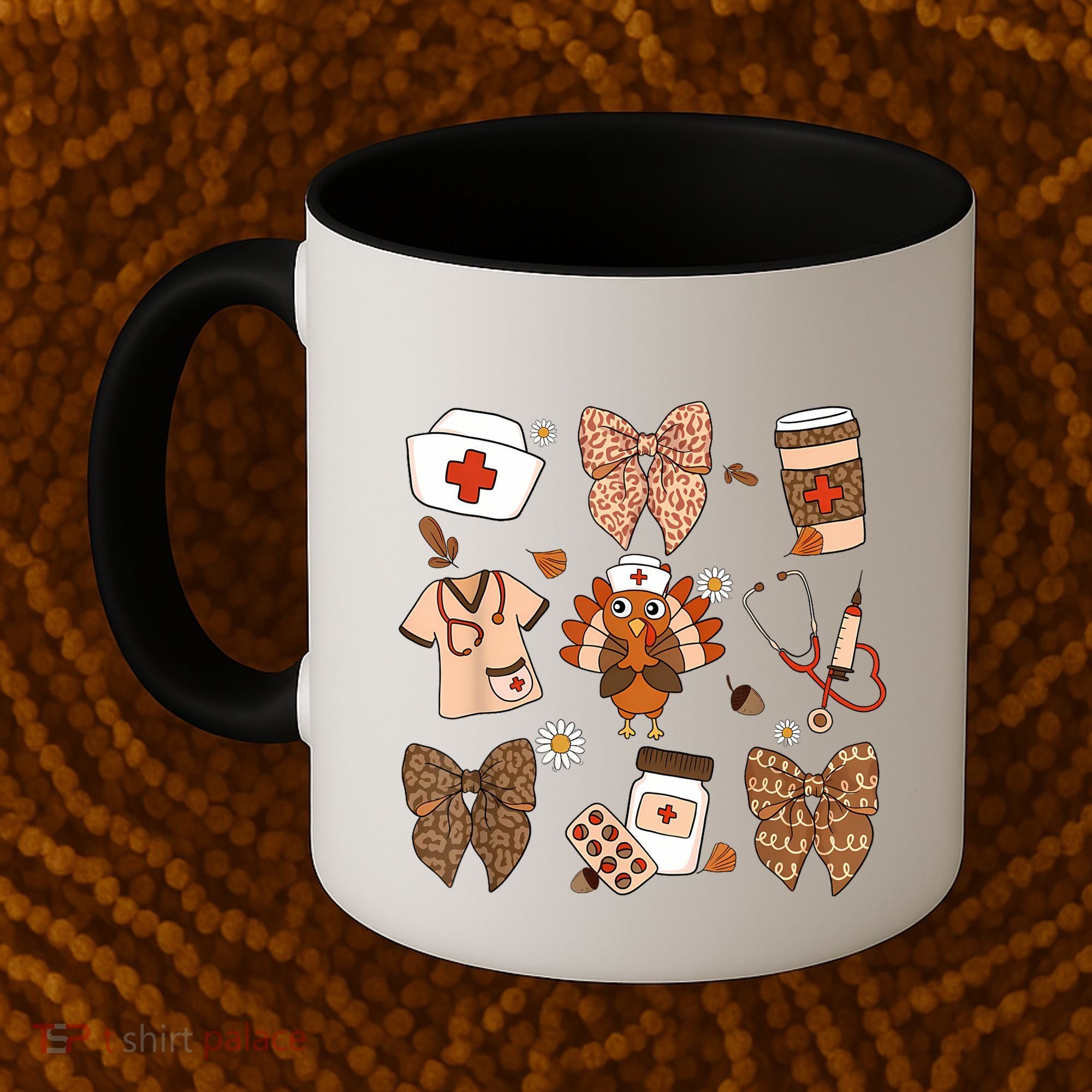 Thanksgiving Nurse Coquette Bow Ed Er Rn Fall Nursing Coffee Mug