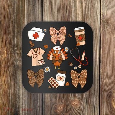 Thanksgiving Nurse Coquette Bow Ed Er Rn Fall Nursing Coaster