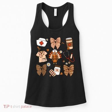 Thanksgiving Nurse Coquette Bow Ed Er Rn Fall Nursing Women's Tank Top