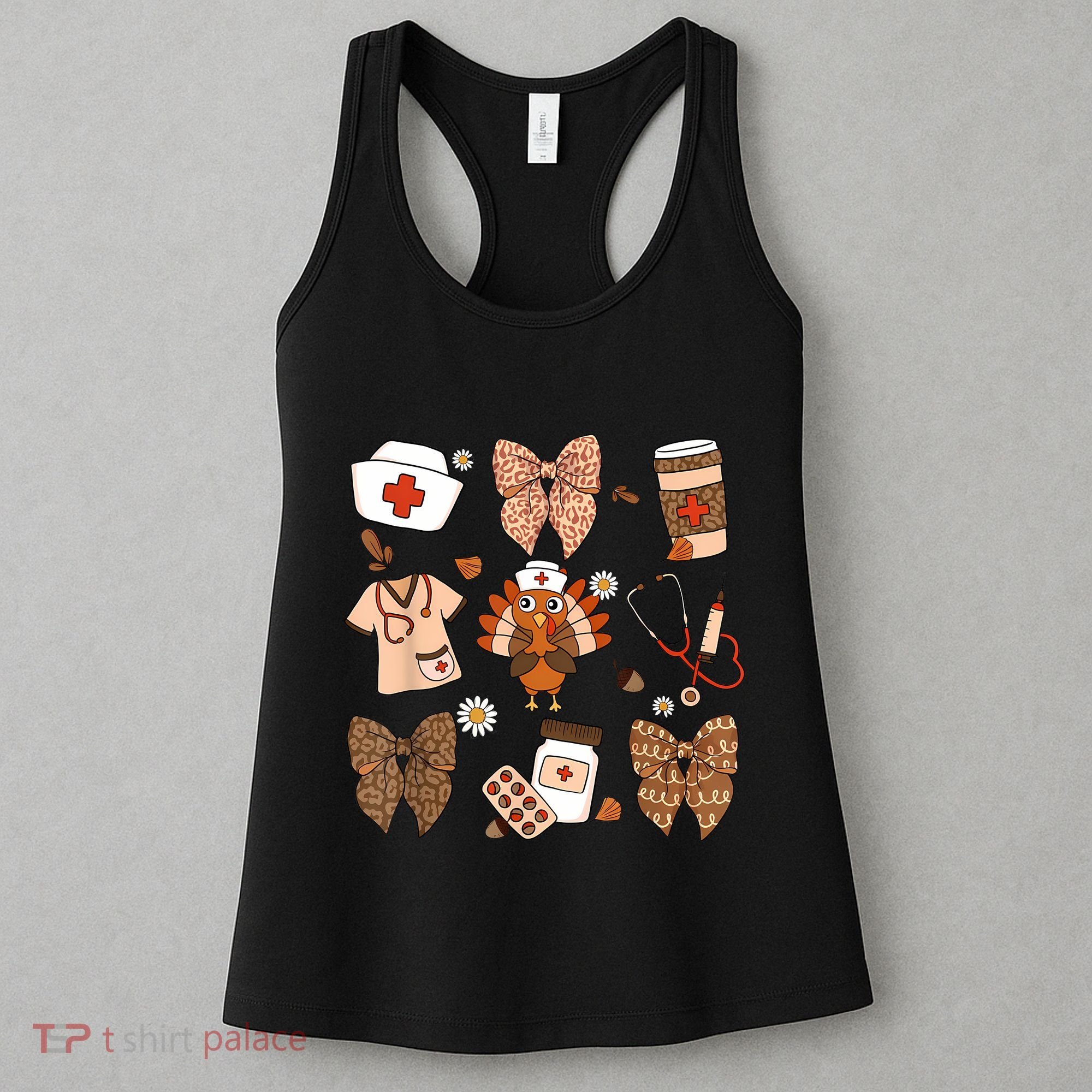 Thanksgiving Nurse Coquette Bow Ed Er Rn Fall Nursing Women's Tank Top