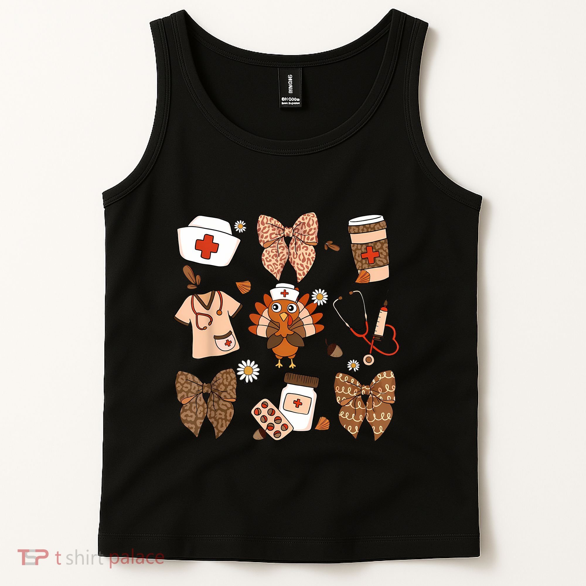 Thanksgiving Nurse Coquette Bow Ed Er Rn Fall Nursing Tank Top